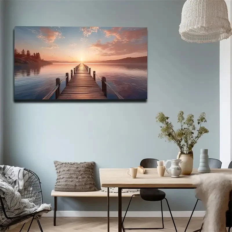 Clear Bridge Dusk Lake Abstract Wall Art Canvas Office Home Room Framed 120x60cm