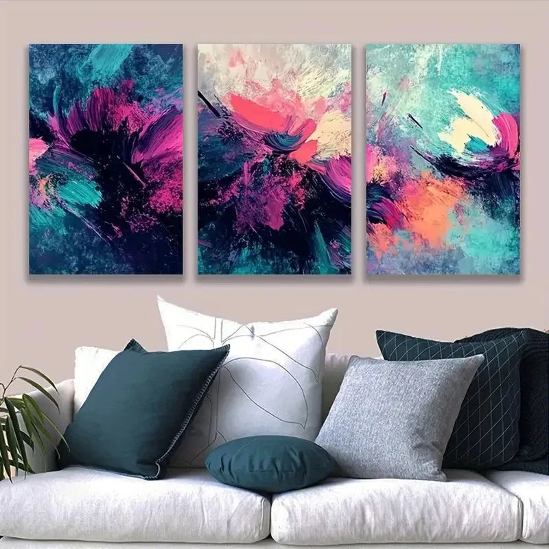 3pcs Abstract Color Block Painting Wall Art Set Canvas Framed 60x90cm - High Quality Print 100% Australian Made Wall Canvas Ready to Hang - Bella Home Decor