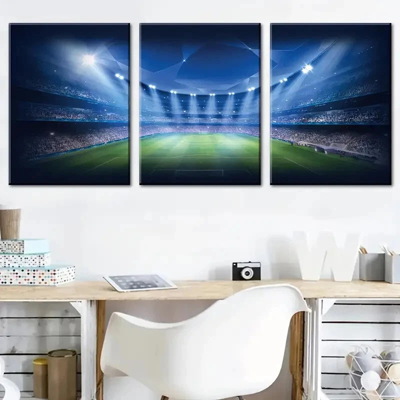 3pcs Spotlighted Playing Field Football Perfect Wall Art Set Canvas Framed 40x60cm - High Quality Print 100% Australian Made Wall Canvas Ready to Hang - Bella Home Decor