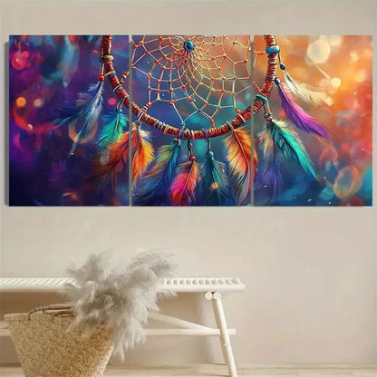 3pcs Vibrant Dream Catcher Wall Art Set Canvas Unframed - High Quality Print 100% Australian Made Wall Canvas - Bella Home Decor
