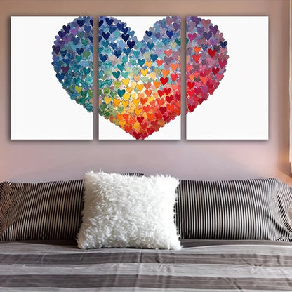 3pcs Vibrant Multicolor Watercolor Heart Design Wall Art Set Canvas Framed 60x90cm - High Quality Print 100% Australian Made Wall Canvas Ready to Hang