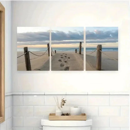 3pcs Sandy Beach, Ocean Waves Wall Art Canvas Unframed - High Quality Print 100% Australian Made Wall Canvas
