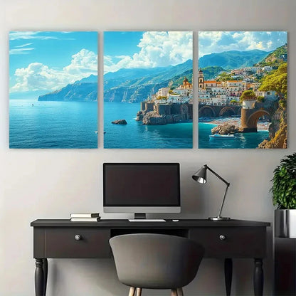 3pcs Amalfi Coast Italy Travel Perfect Wall Art Set Canvas Framed 60x90cm - High Quality Print 100% Australian Made Wall Canvas Ready to Hang - Bella Home Decor