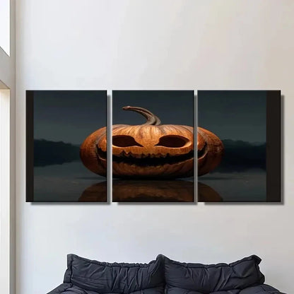 3pcs Pumpkin Lantern with Creepy   Wall Art Set Canvas Framed 60x90cm - High Quality Print 100% Australian Made Wall Canvas Ready to Hang