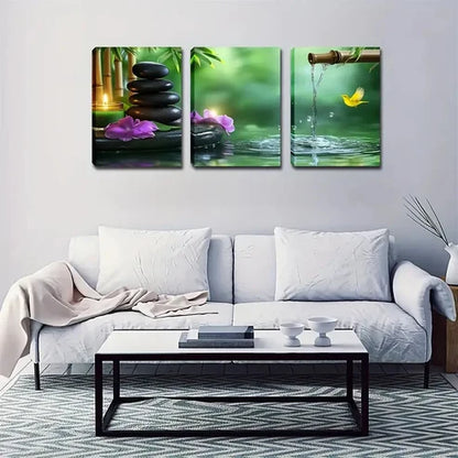 3pcs Purple Flowers & Serene Waters Wall Art Set Canvas Unframed - High Quality Print 100% Australian Made Wall Canvas