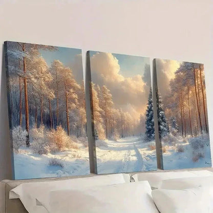 3pcs Vintage Winter Forest Painting Wall Art Set Canvas Unframed - High Quality Print 100% Australian Made Wall Canvas