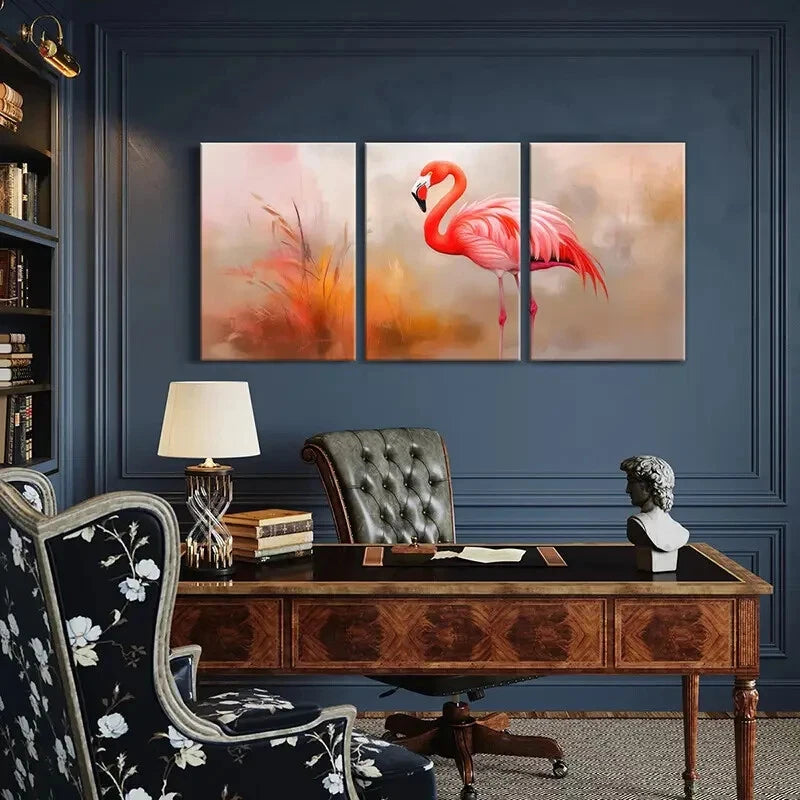 3pcs Pink Flamingo Abstract Animal Art Soft Colors Metal Print Ready to Hang Art - Bella Home Decor