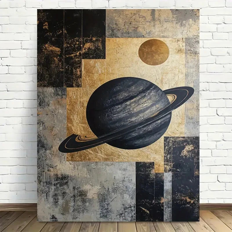 Beautiful Abstract Space Celestial Planets Painting 40x60cm Metal Print Ready to Hang - Bella Home Decor