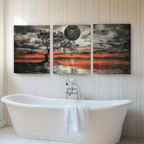 3pcs Featuring Dramatic Sunset Moon Perfect Wall Art Canvas Unframed - High Quality Print 100% Australian Made Wall Canvas