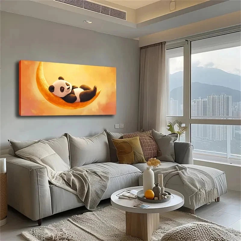 Giant Panda Lying On The Golden Wall Art Canvas Office Home Room Framed 120x60cm