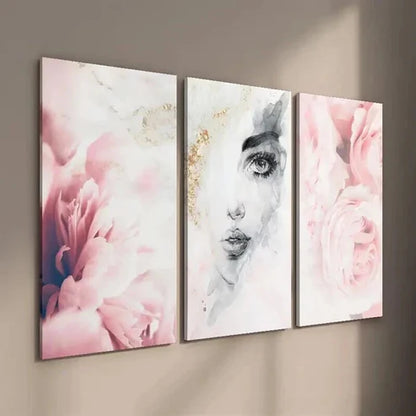 3pcs Beautiful Woman Face Abstract Wall Art Set Canvas Unframed - High Quality Print 100% Australian Made Wall Canvas - Bella Home Decor
