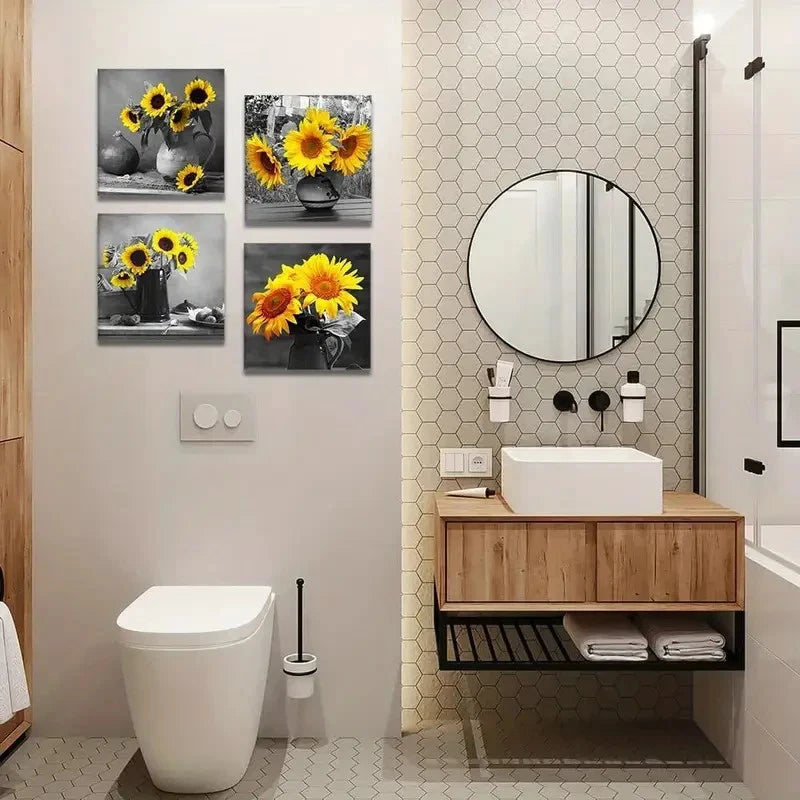 4pcs Bathroom and Home Office Wall Art Canvas Framed