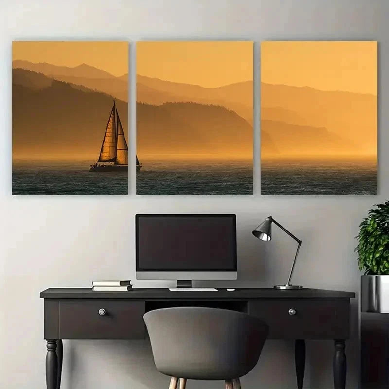 3pcs Scene With Golden Hues & Mountain Perfect Wall Art Set Canvas Framed 50x70cm - High Quality Print 100% Australian Made Wall Canvas Ready to Hang