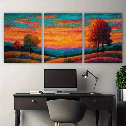 3pcs Warm Sunset Glow Vibrant Nature Perfect Wall Art Set Canvas Framed 50x70cm - High Quality Print 100% Australian Made Wall Canvas Ready to Hang