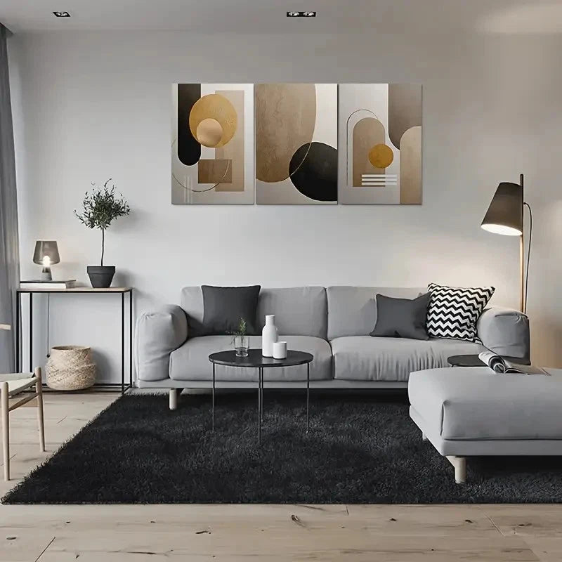 3pcs Modern Abstract Geometric Textured Metal Print Ready to Hang Art