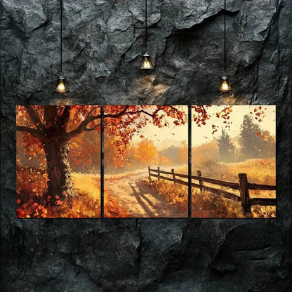 3pcs Autumn Tree & Golden Leaves Shine Perfect Wall Art Canvas Unframed - High Quality Print 100% Australian Made Wall Canvas - Bella Home Decor