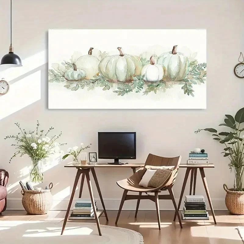 White Pumpkin Abstract Wall Art Canvas Office Home Room Framed 120x60cm - Bella Home Decor