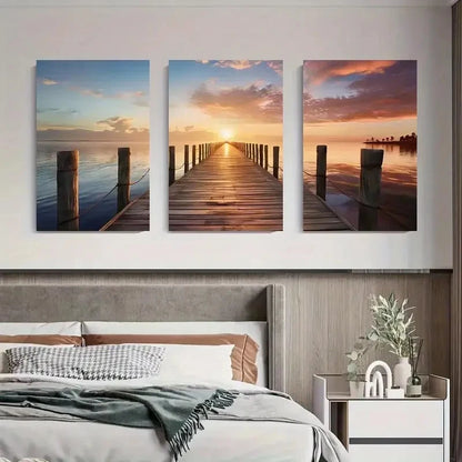 3pcs Triptych Ocean Pier Prints   Wall Art Set Canvas Framed 50x70cm - High Quality Print 100% Australian Made Wall Canvas Ready to Hang