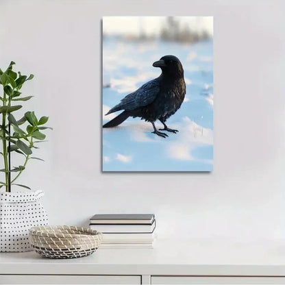 Medieval Style Crow on Snow Painting  40x60cm Metal Print Ready to Hang - Bella Home Decor