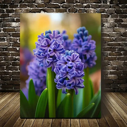 Beautiful Vibrant Blue Hyacinth Flowers Painting 40x60cm Metal Print Ready to Hang - Bella Home Decor