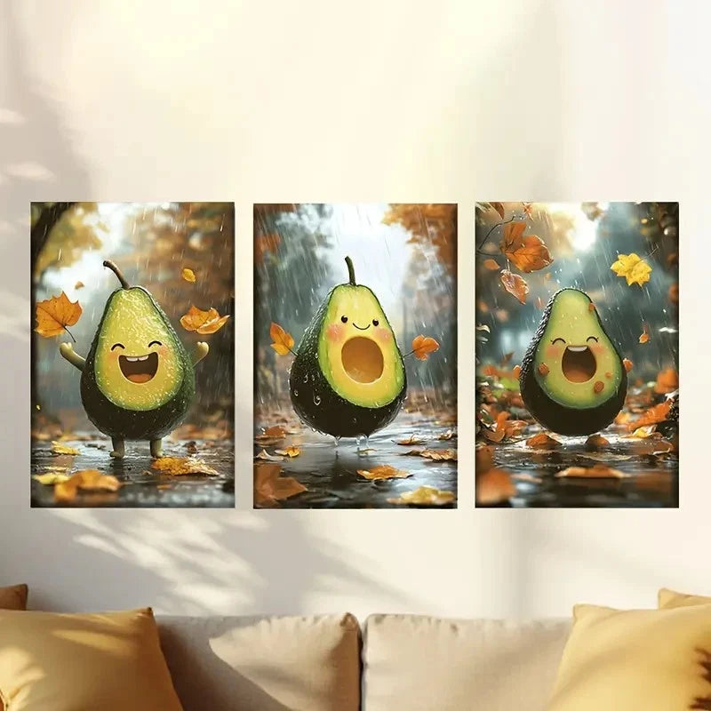 3pcs Happy Avocados 40x60cm - High Quality Print 100% Australian Made Wall Canvas Ready to Hang