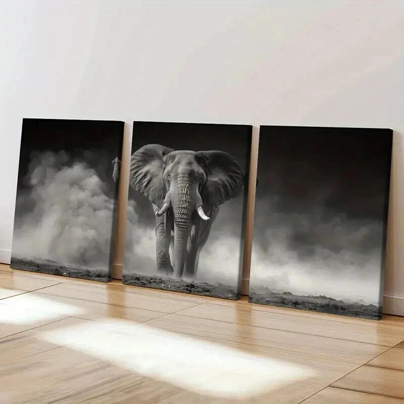 3pcs Majestic Elephant Stormy Sky Dramatic Wall Art Set Canvas Framed 40x60cm - High Quality Print 100% Australian Made Wall Canvas Ready to Hang - Bella Home Decor