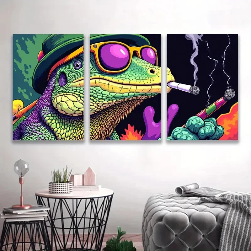 3pcs Whimsical Frog in Fashion Glasses & Hat I  Wall Art Set Canvas Framed 40x60cm - High Quality Print 100% Australian Made Wall Canvas Ready to Hang