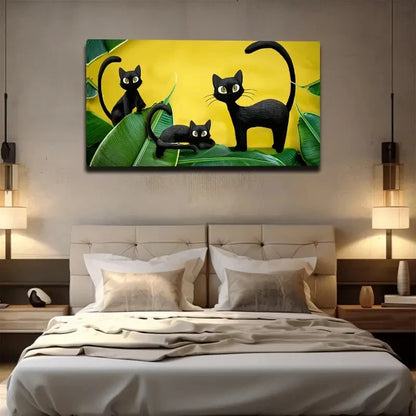 Three Cartoon Black Cats Wall Art Canvas Office Home Room Framed 120x60cm