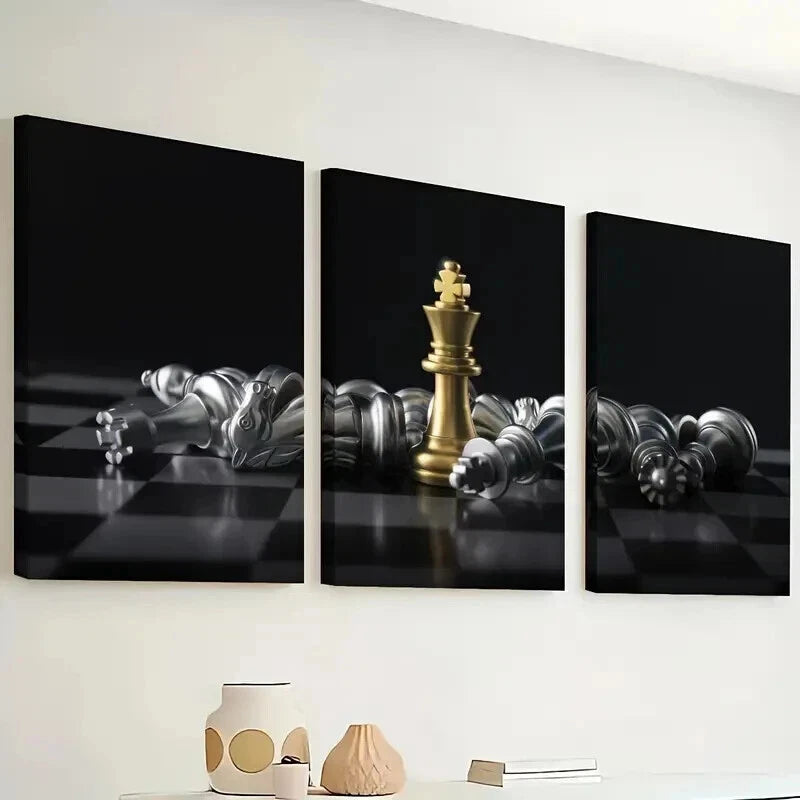 3pcs Featuring Chess And Board Games Perfect Wall Art Set Canvas Framed 60x90cm - High Quality Print 100% Australian Made Wall Canvas Ready to Hang - Bella Home Decor