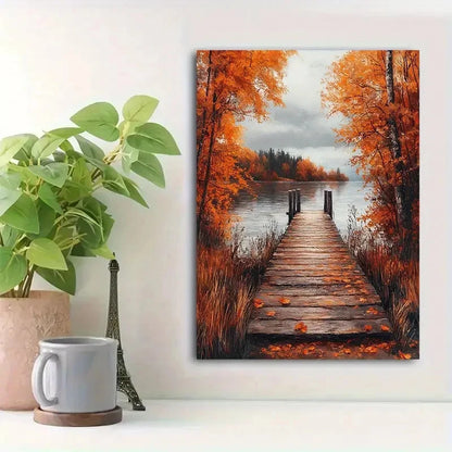 Beautiful Golden Orange & brown foliage Painting 40x60cm Metal Print Ready to Hang