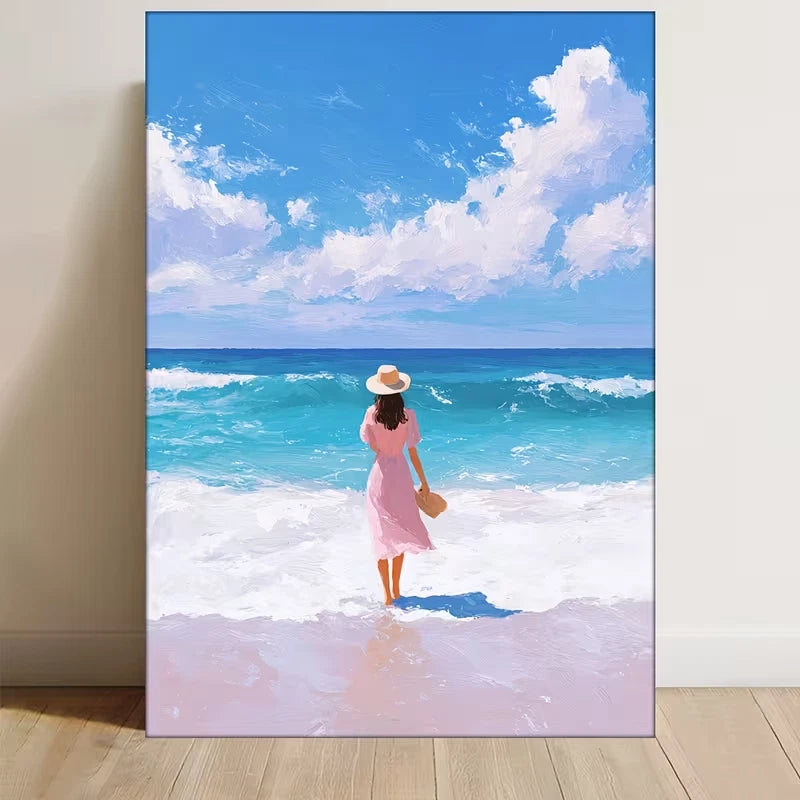 Serene Seascape, Pink Hues & Clouds Metal Print Ready to Hang
