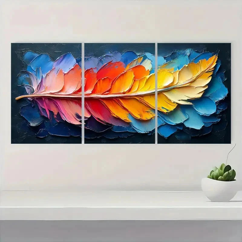 3pcs Colorful Feather Oil Painting  FG Wall Art Set Canvas Framed 50x70cm - High Quality Print 100% Australian Made Wall Canvas Ready to Hang - Bella Home Decor