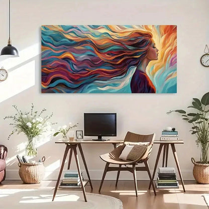 Vibrant Abstract Hair Modern Wall Art Canvas Office Home Room Framed 120x60cm - Bella Home Decor