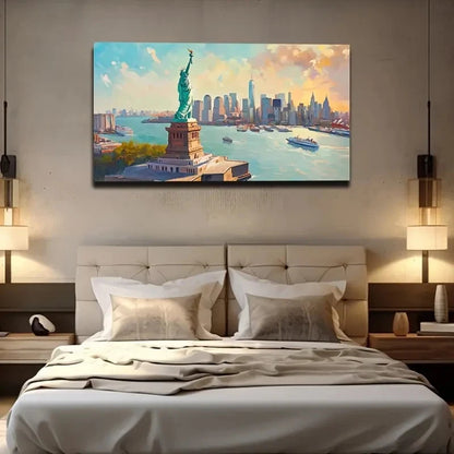 Liberty Goddess Over Hudson Wall Art Canvas Office Home Room Framed 120x60cm