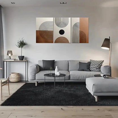 3pcs Geometric Patterns Brown Metal Print Ready to Hang Art - Bella Home Decor