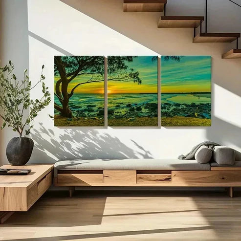 3pcs Beach Sunset Seaside Natural Landscape Wall Art Canvas Unframed - High Quality Print 100% Australian Made Wall Canvas - Bella Home Decor