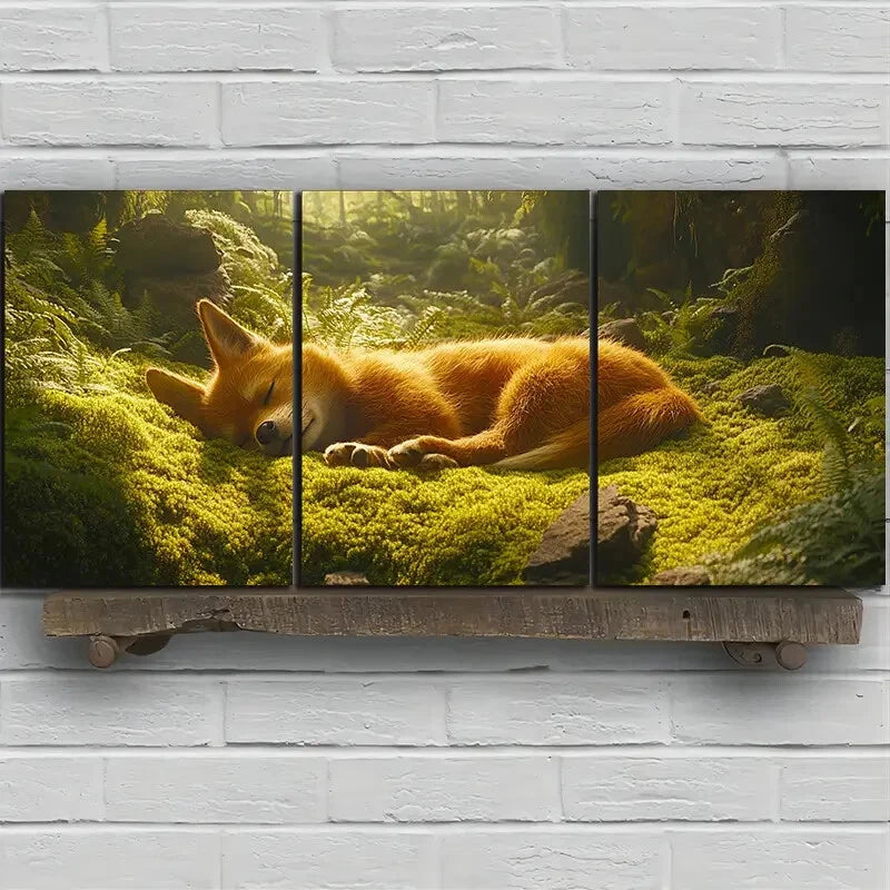 3pcs Sleeping Dog in the Forest Metal Print Ready to Hang Art - Bella Home Decor