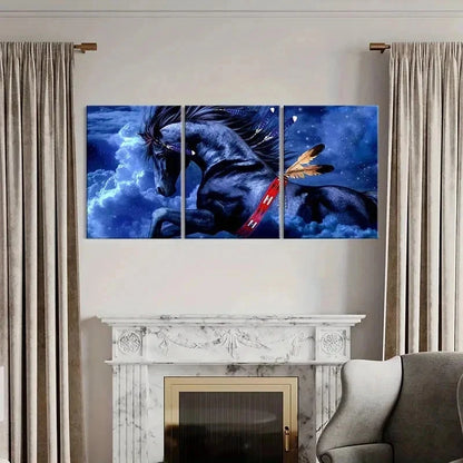 3pcs Red Indians Horse Modern Decoration Wall Art Set Canvas Framed 60x90cm - High Quality Print 100% Australian Made Wall Canvas Ready to Hang - Bella Home Decor