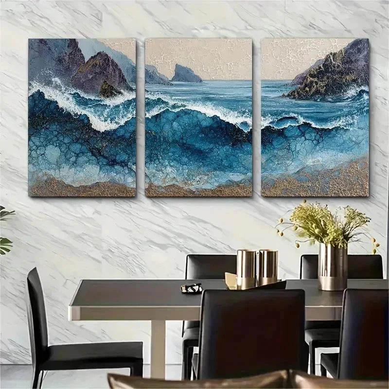 3pcs Coastal Ocean Waves Landscape Perfect Wall Art Set Canvas Framed 50x70cm - High Quality Print 100% Australian Made Wall Canvas Ready to Hang - Bella Home Decor