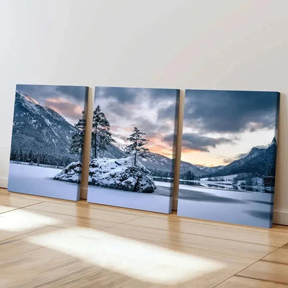 3pcs Snow Mountains Ice Lake & Trees Wall Art Set Canvas Framed 60x90cm - High Quality Print 100% Australian Made Wall Canvas Ready to Hang - Bella Home Decor