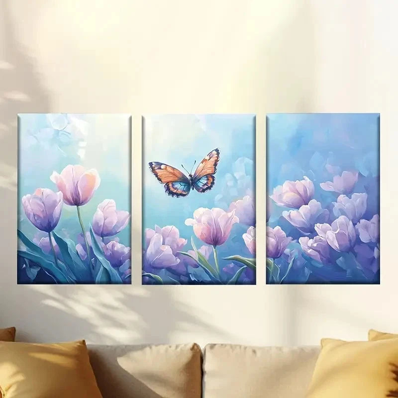 3pcs Purple Blooming Flowers 60x90cm - High Quality Print 100% Australian Made Wall Canvas Ready to Hang