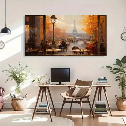 Classic Autumn Cityscape Retro Wall Art Canvas Office Home Room Framed 120x60cm - Bella Home Decor