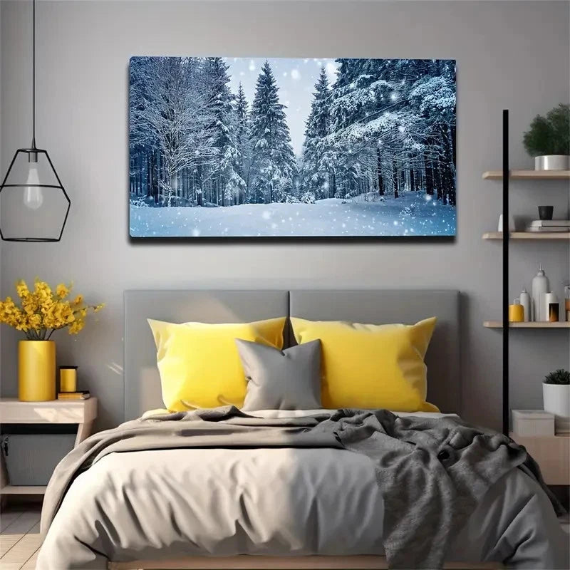 White Winter Snow Scenery Wall Art Canvas Office Home Room Framed 120x60cm