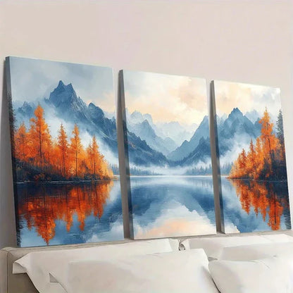 3pcs Mountain Lake Reflection Scenery  Wall Art Set Canvas Unframed - High Quality Print 100% Australian Made Wall Canvas