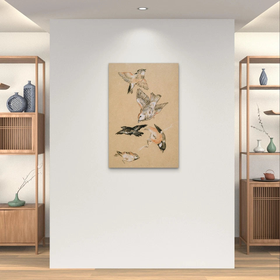 Vintage Sketch Style Flying Birds Minimalist 40x60cm Metal Print Ready to Hang