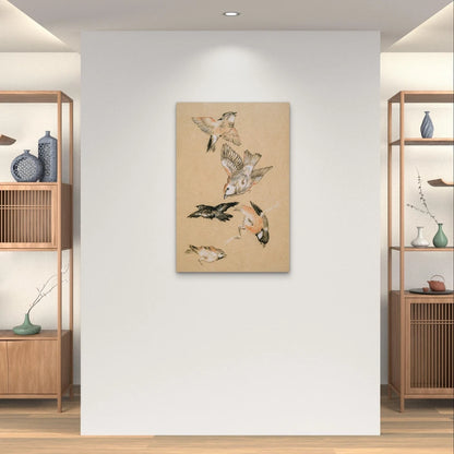 Vintage Sketch Style Flying Birds Minimalist 40x60cm Metal Print Ready to Hang