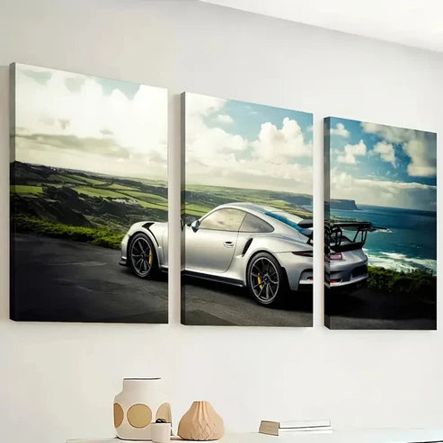 3pcs Sports Cars And Vehicles In Sunny Wall Art Set Canvas Unframed - High Quality Print 100% Australian Made Wall Canvas