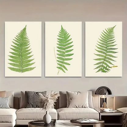 3pcs Green Fern Leaf Designs Botanical Metal Print Ready to Hang Art - Bella Home Decor