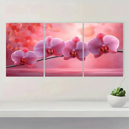 3pcs Elegant Pink Orchids with Red OE Wall Art Set Canvas Framed 50x70cm - High Quality Print 100% Australian Made Wall Canvas Ready to Hang