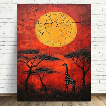 Beautiful African Sunset Giraffe Painting 40x60cm Metal Print Ready to Hang - Bella Home Decor